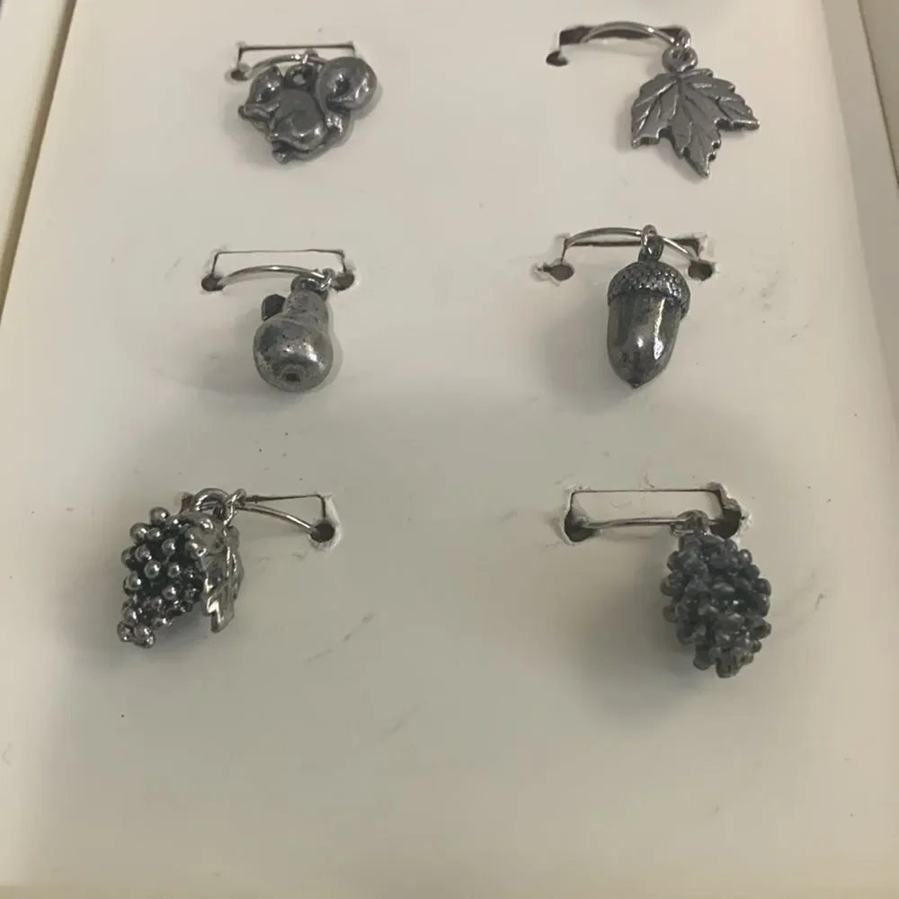 Pottery Barn Metal Harvest Wine Charms Set Of 6 Charms